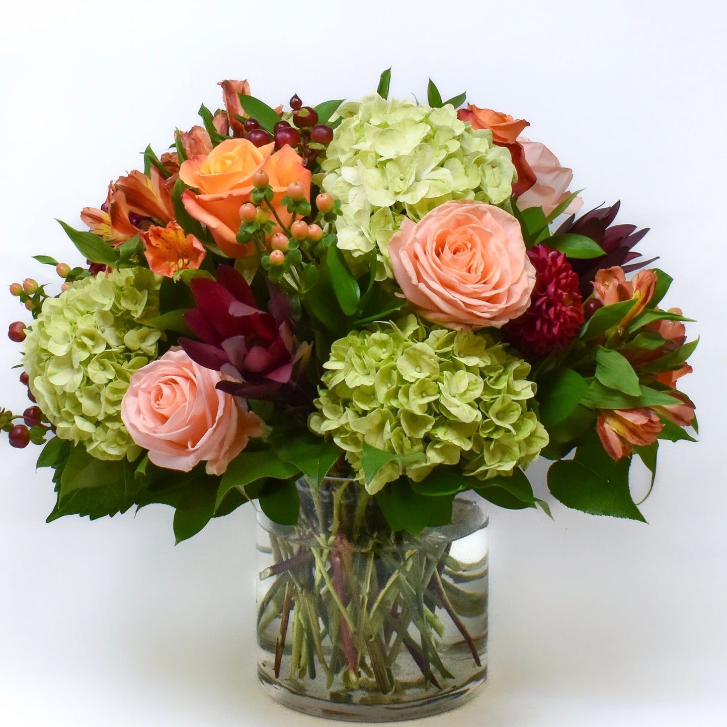 Elegant Peach, Orange & Burgundy Centrepiece