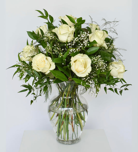 Valentine's Day White Roses in a Vase