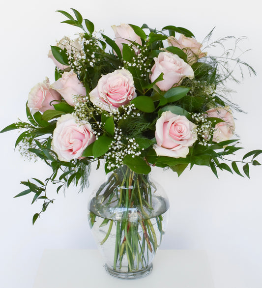 Valentine's Day Pink Roses in a Vase