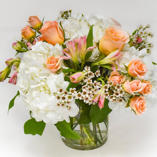 Pale Pastel & White Hydrangea Centrepiece