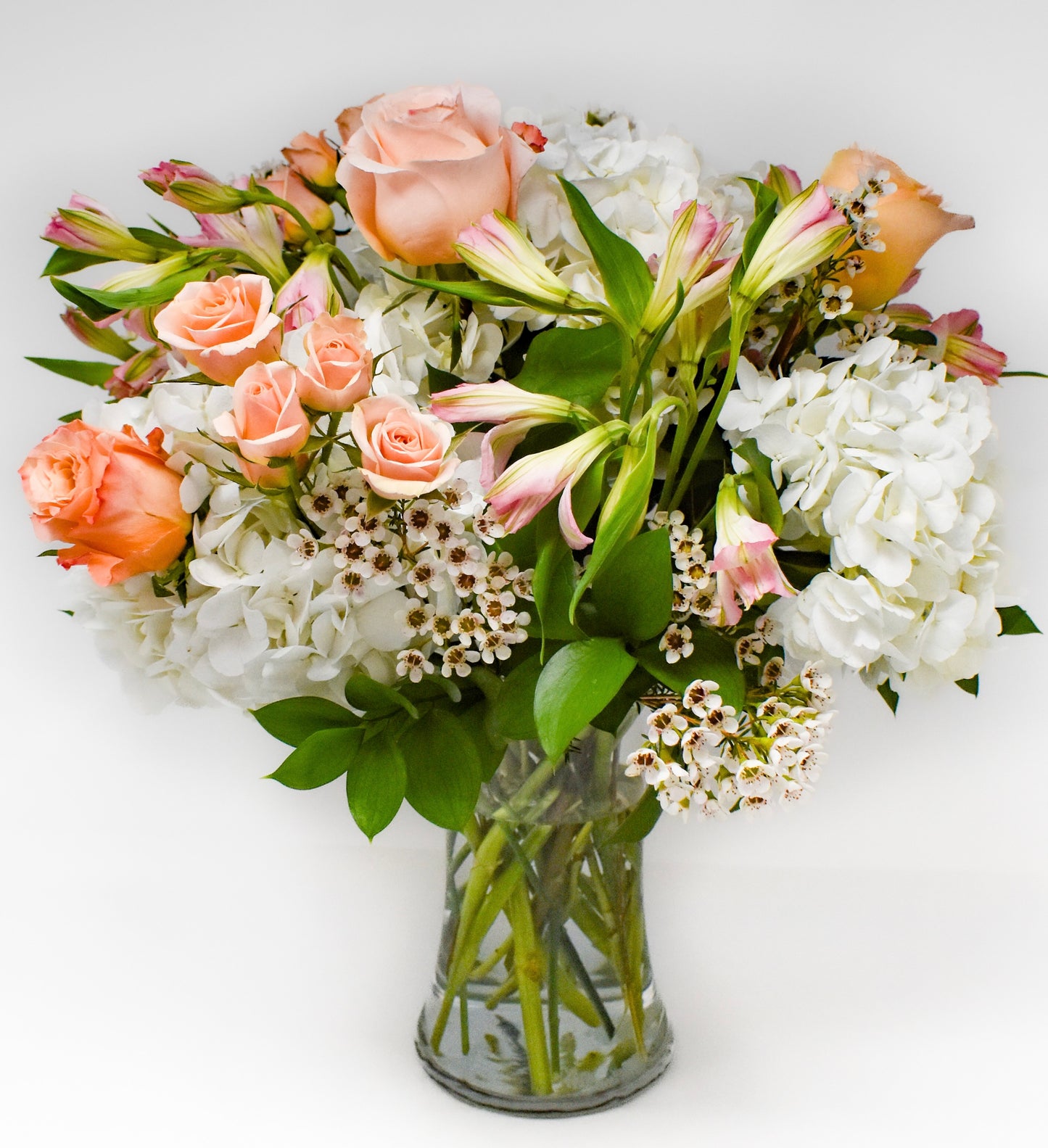 Pale Pastel & White Hydrangea Tall Vase Arrangement