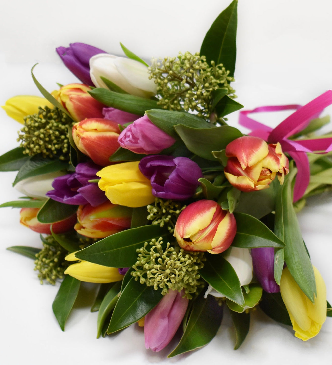 Brightly coloured tulip bouquet