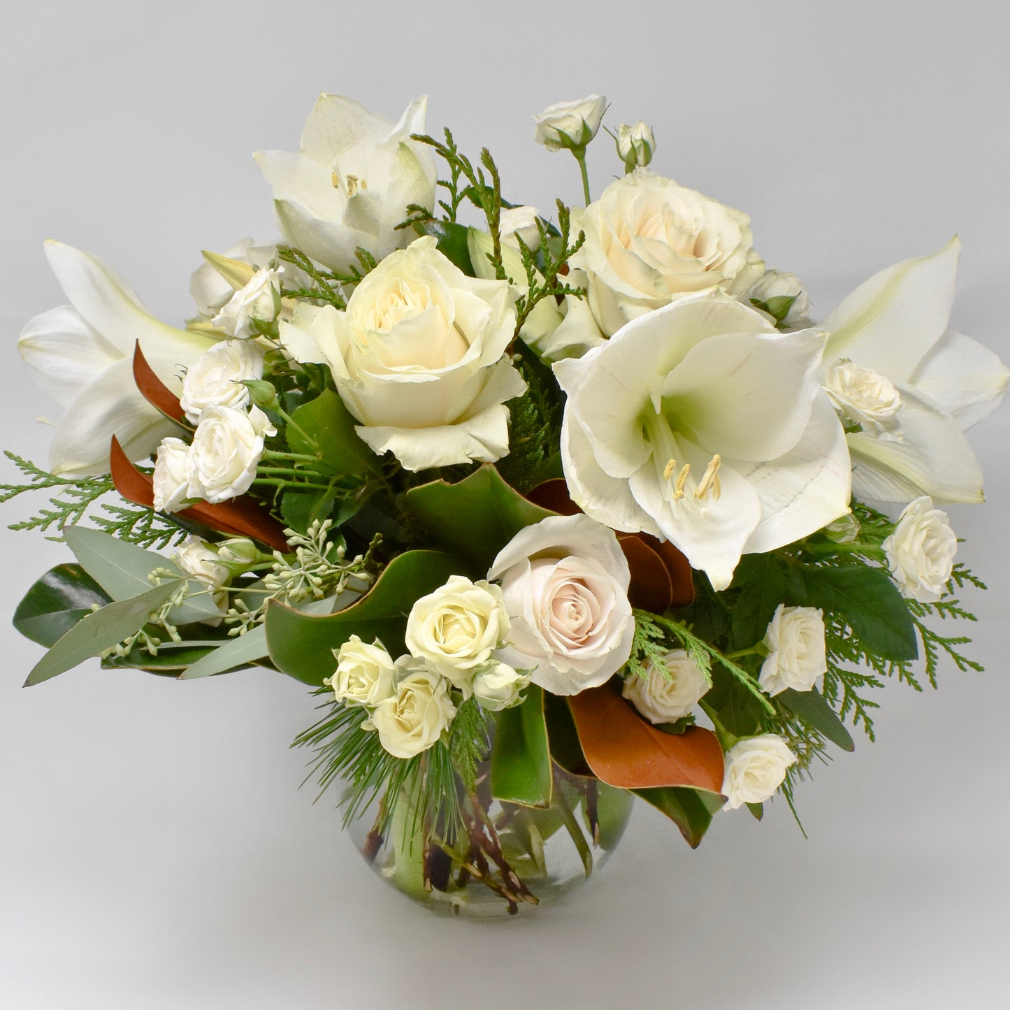 Luxe Amaryllis & Rose Centrepiece - Soft Whites